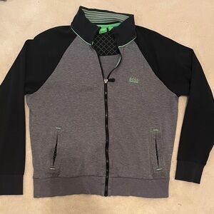 BOSS Green Gray and Black Zip-Front Jacket with Green Accents size large